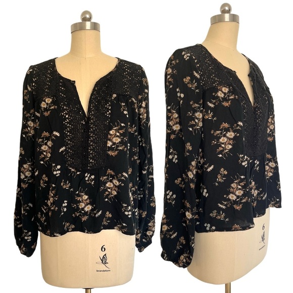 Denim and Supply Ralph Lauren Cotton blend Boho Cottagecore Floral Lace Top M - Picture 1 of 8